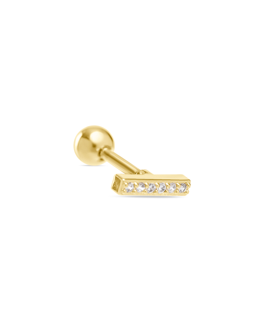 Обеци Mia Line от медицинска стомана с 18K златно покритие и цирконии. Минималистичен дизайн, комбинират се с халки от Solea.