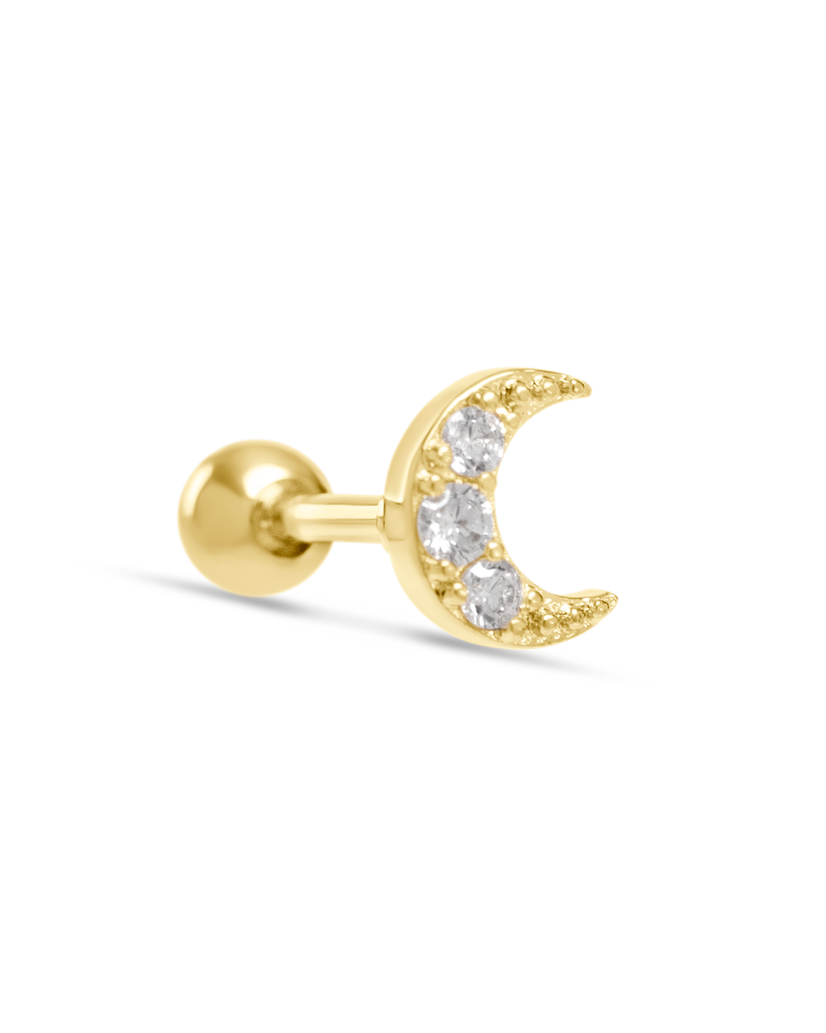 Обеци Mina Moon от медицинска стомана с 18K златно покритие и цирконии. С лунен дизайн, комбинират се с различни бижута от Solea.