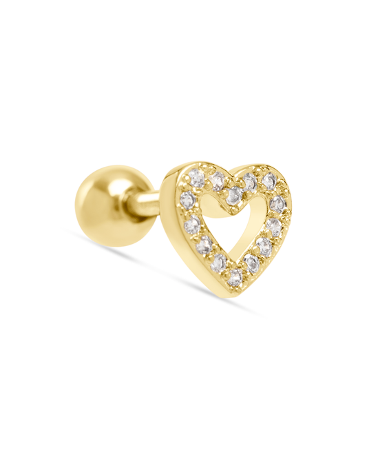 Обеци Romy Heart  с форма на сърце, от медицинска стомана с 18K златно покритие и бели цирконии. 